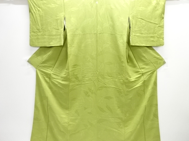 葉模様織り出し一つ紋色無地着物(重ね衿付き)